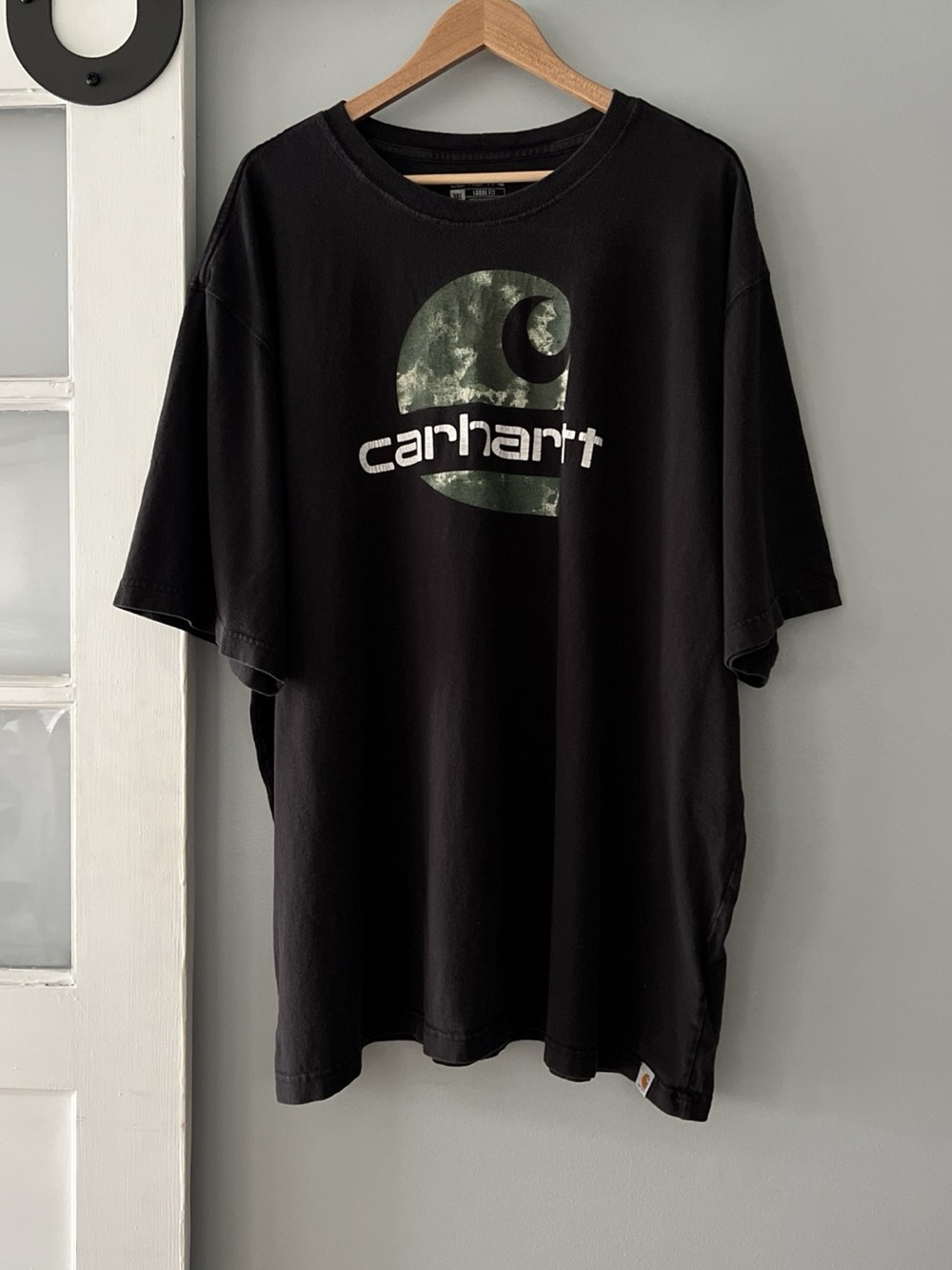 Carhartt Loose Fit Heavyweight Camo Logo Graphic T-Shirt Black 3XL 100% Cotton